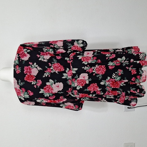 Floral NEW Black Red, Pink Wrap Ruffle Hem Flowy Boho Skater Dress Plus Size 3X - Picture 10 of 16